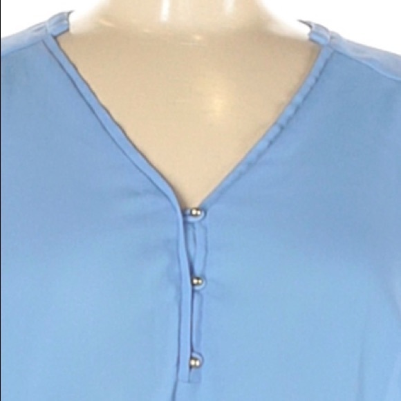 LC Lauren Conrad M blouse blue BOHO long cuffed sleeve lightweight button accent - Picture 4 of 15